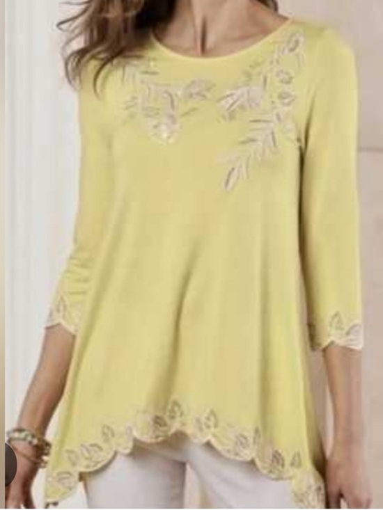 Soft Surroundings Tops - Soft Surroundings 3/4 Sleeve Embellished Lemon Yellow Flowy Top. Medium